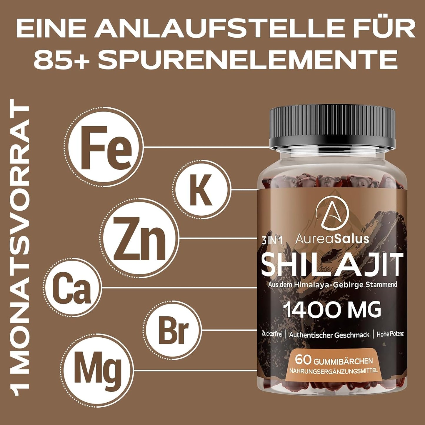 Gomitas De Shilajit 1400Mg Con Chaga Y Ashwagandha, Suplemento Para Hombres Y Mujeres, Rico En 85+ Minerales, Hecho Con Resina Pura Del Himalaya, Sin Azúcar, 120 Gummies