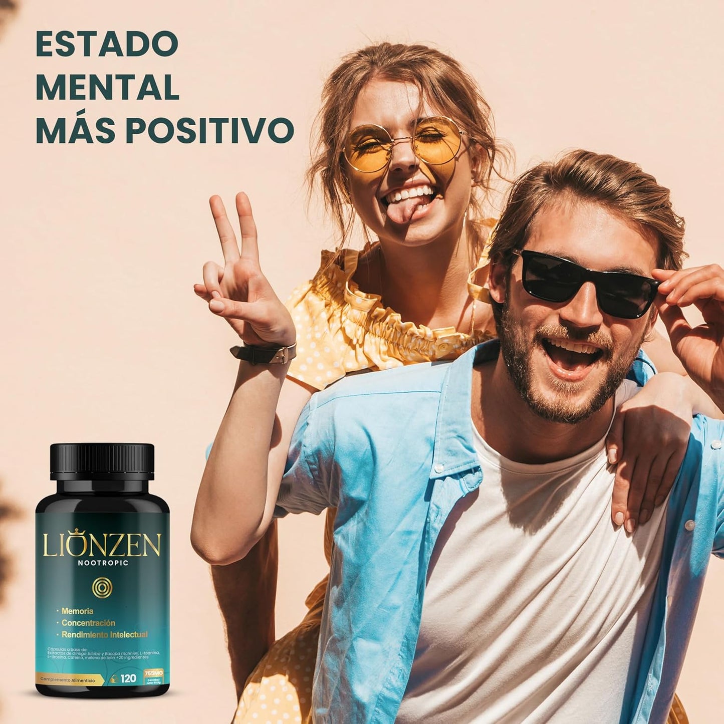 Nootropico Concentrado Para Memoria Y Concentración | +23 Ingredientes Naturales | Bacopa, Ginkgo Biloba, Cafeína, Melena León, Vitaminas, Magnesio, L-Tirosina, Ashwagandha, Ginseng. LIONZEN NOOTROPIC