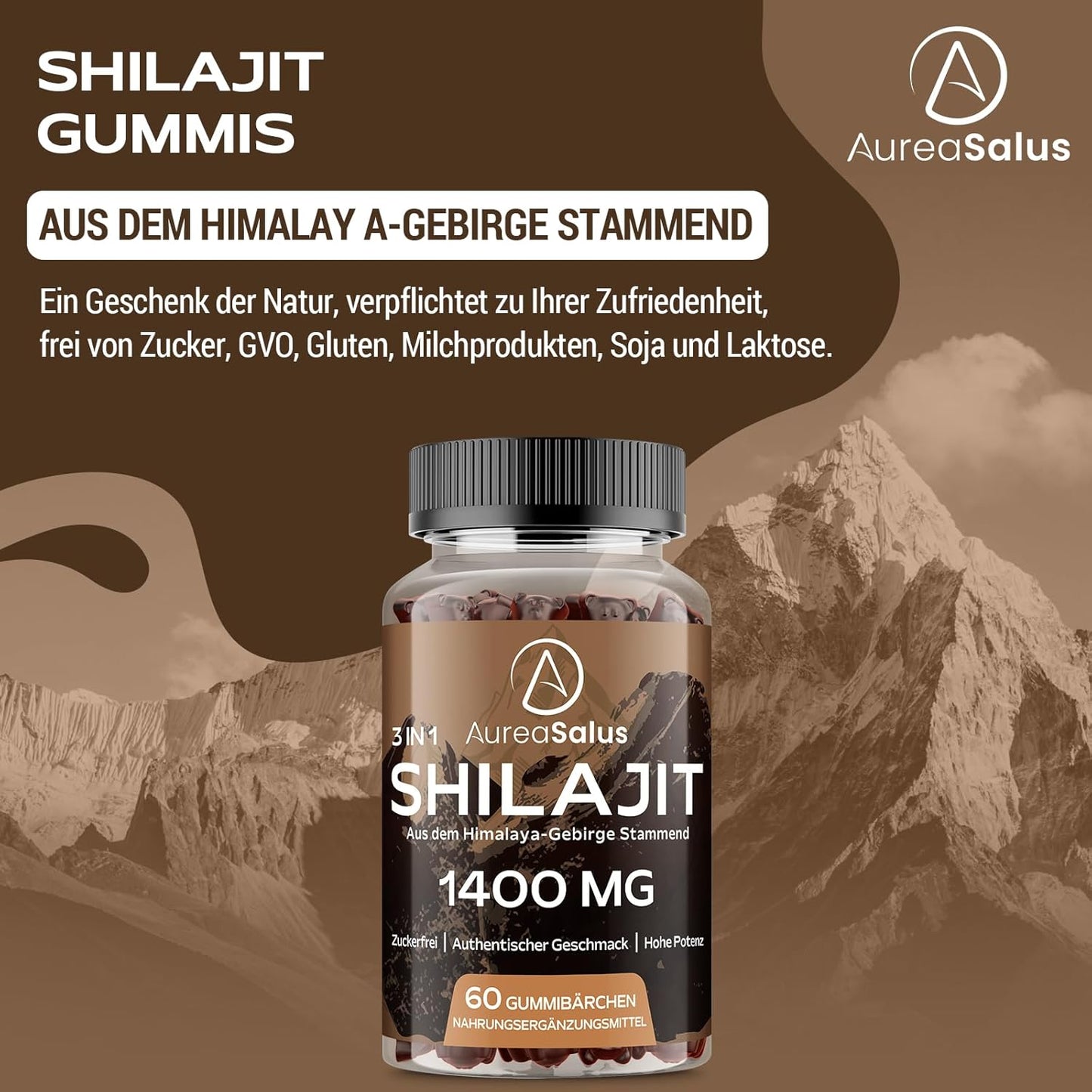 Gomitas De Shilajit 1400Mg Con Chaga Y Ashwagandha, Suplemento Para Hombres Y Mujeres, Rico En 85+ Minerales, Hecho Con Resina Pura Del Himalaya, Sin Azúcar, 120 Gummies