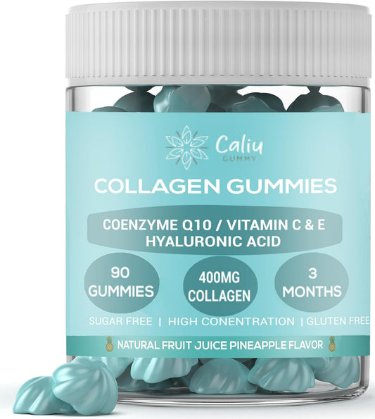 Gominolas Colágeno |90 Gomas |Colágeno Marino 400Mg +Ácido Hialurónico +Coenzima Q10 +Vitaminas C/D |Sabor Natural Piña |Suplemento Para Piel, Pelo Y Articulaciones |Sin Azucar | 3 Meses 1 Goma Al Día