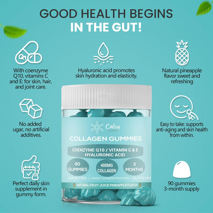 Gominolas Colágeno |90 Gomas |Colágeno Marino 400Mg +Ácido Hialurónico +Coenzima Q10 +Vitaminas C/D |Sabor Natural Piña |Suplemento Para Piel, Pelo Y Articulaciones |Sin Azucar | 3 Meses 1 Goma Al Día