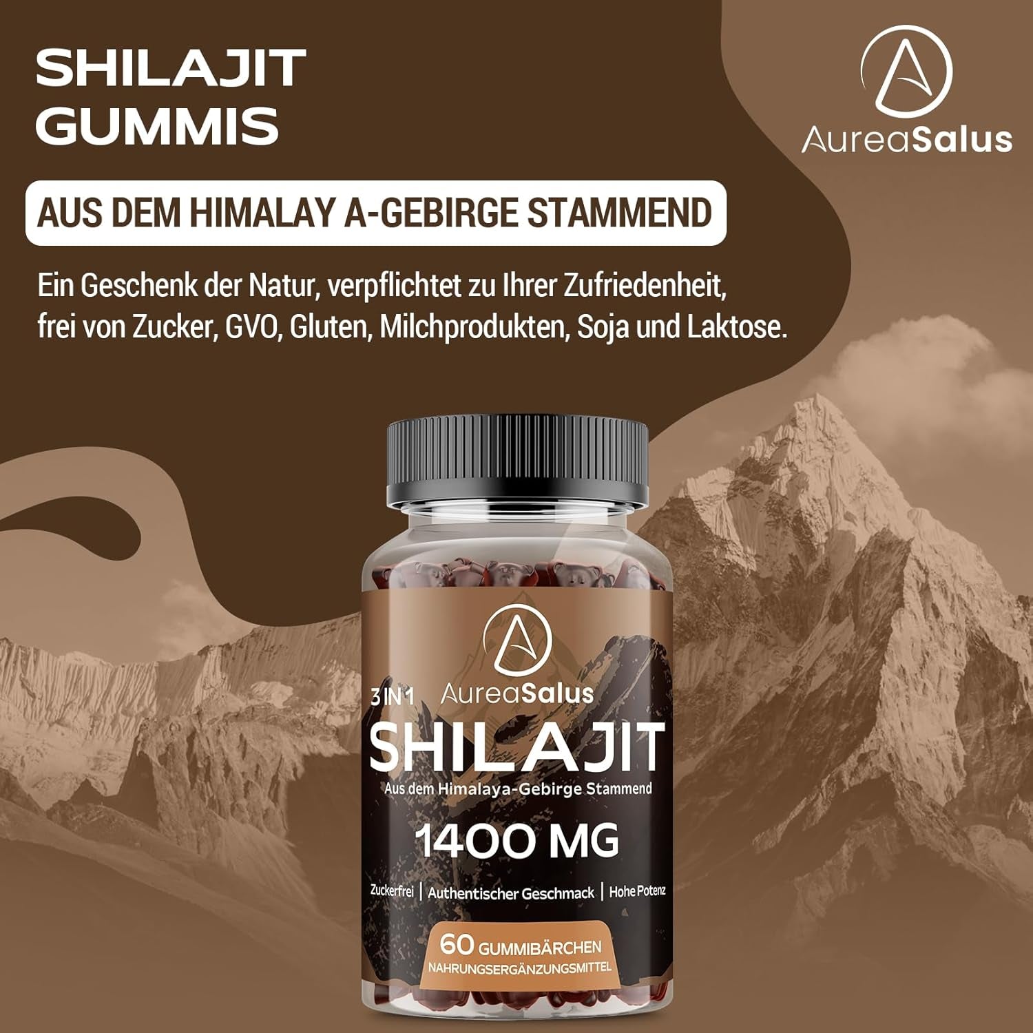 Gomitas De Shilajit 1400Mg Con Chaga Y Ashwagandha, Suplemento Para Hombres Y Mujeres, Rico En 85+ Minerales, Hecho Con Resina Pura Del Himalaya, Sin Azúcar, 120 Gummies